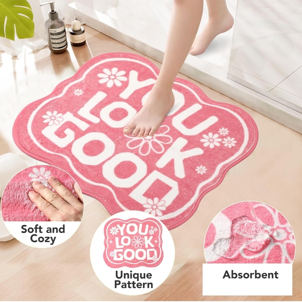 Pink Bathroom Rug Set - 'You Look Good' Design - Picture 5 of 8